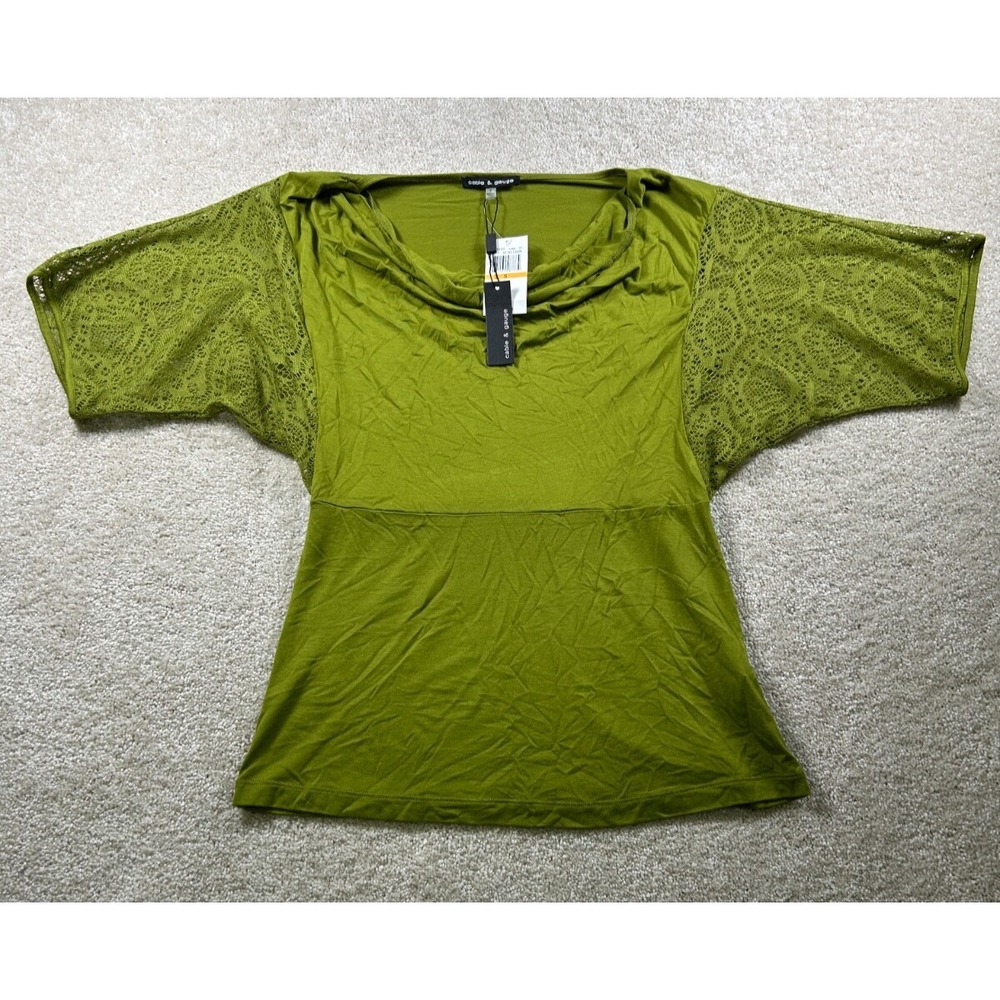 Cable & Gauge Womens Size S Green Lace Short Sleeves Babydoll‎ Tunic New